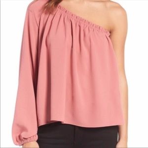 Chelsea28 One Shoulder Bell Sleeve Blouse Salmon Pink